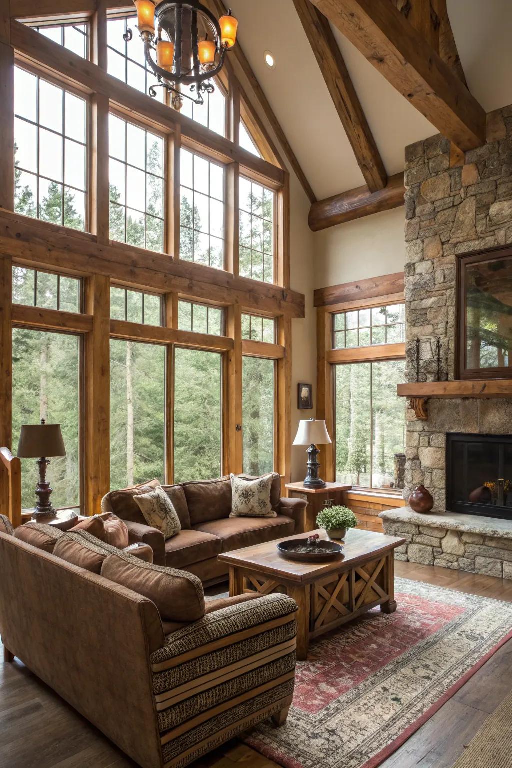 Big windows bring the outside in, filling the room with light.