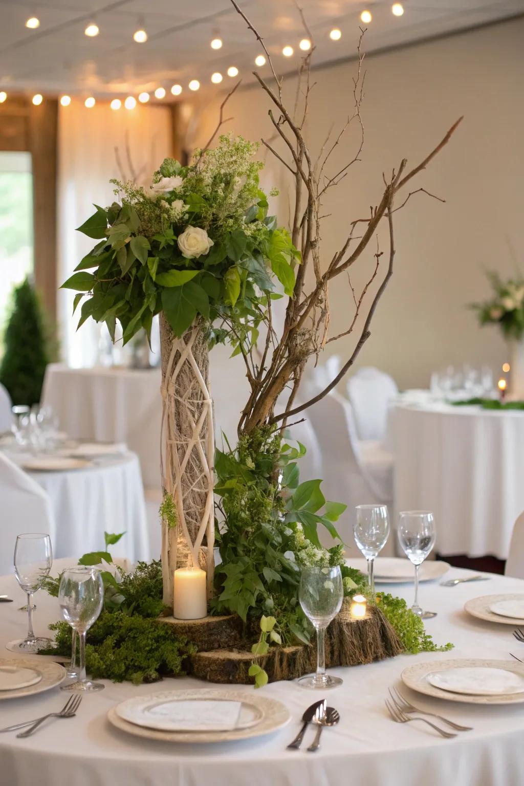 A nature-inspired centerpiece is flawless for weddings with rustic or outdoor undertones.
