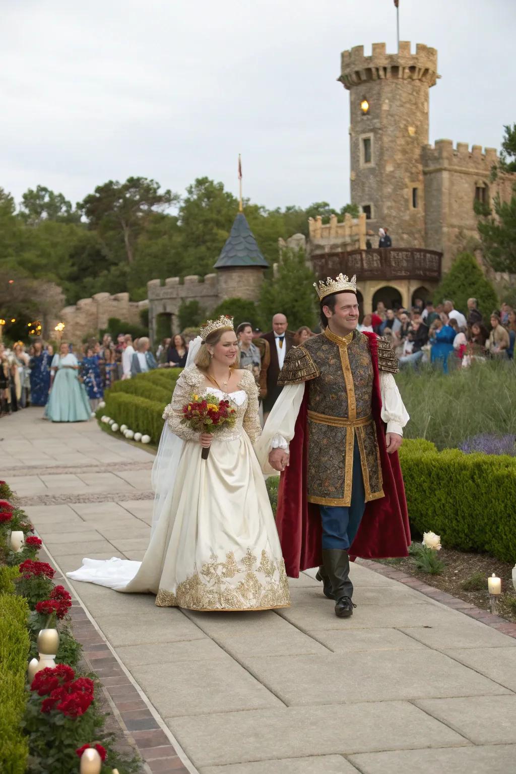 A couple makes a memorable entrance with a medieval theme.