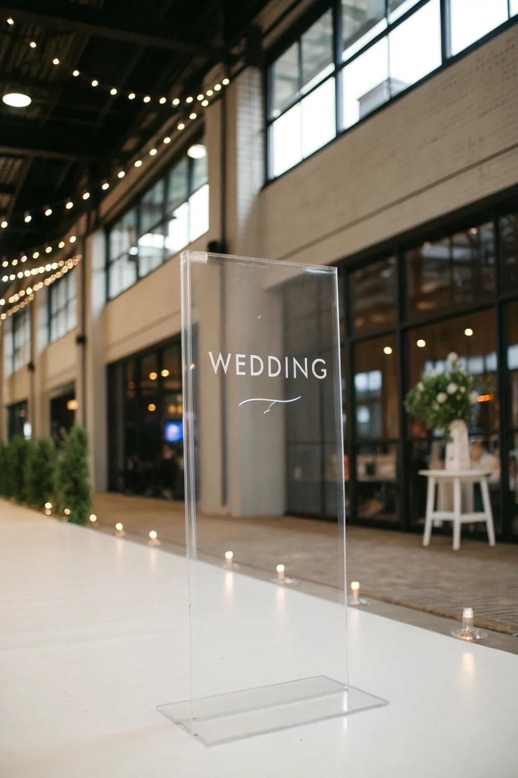 Acrylic signs offer a pristine, modern aesthetic suitable for any wedding.