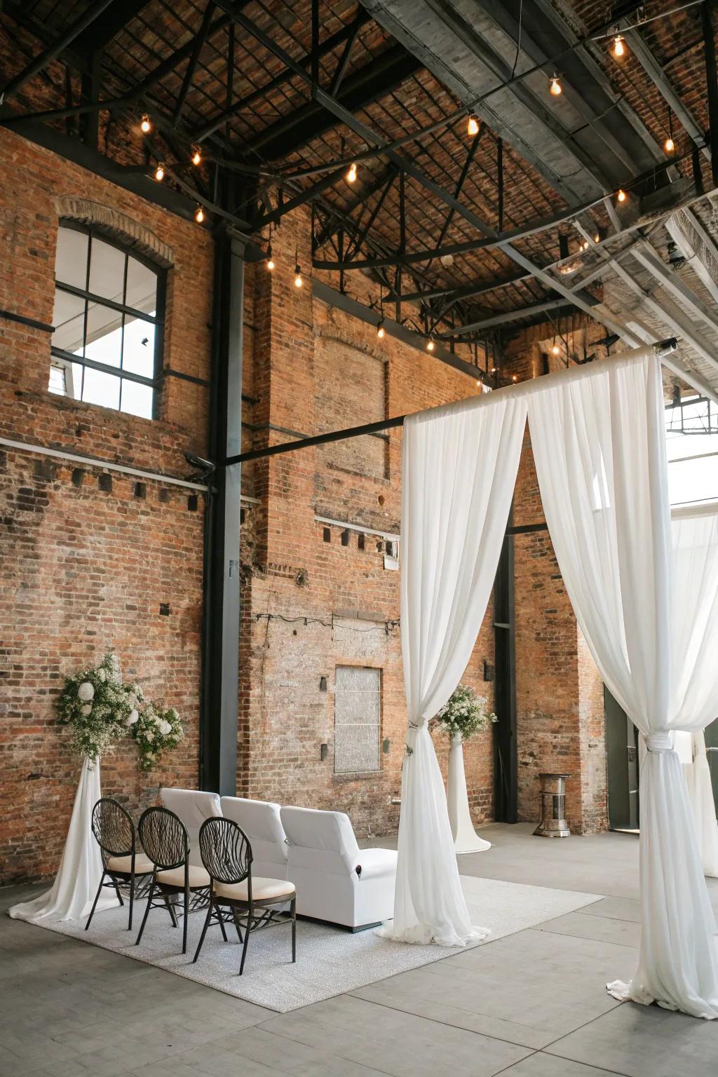 An industrial chic wedding style that merges urban and elegant styles.