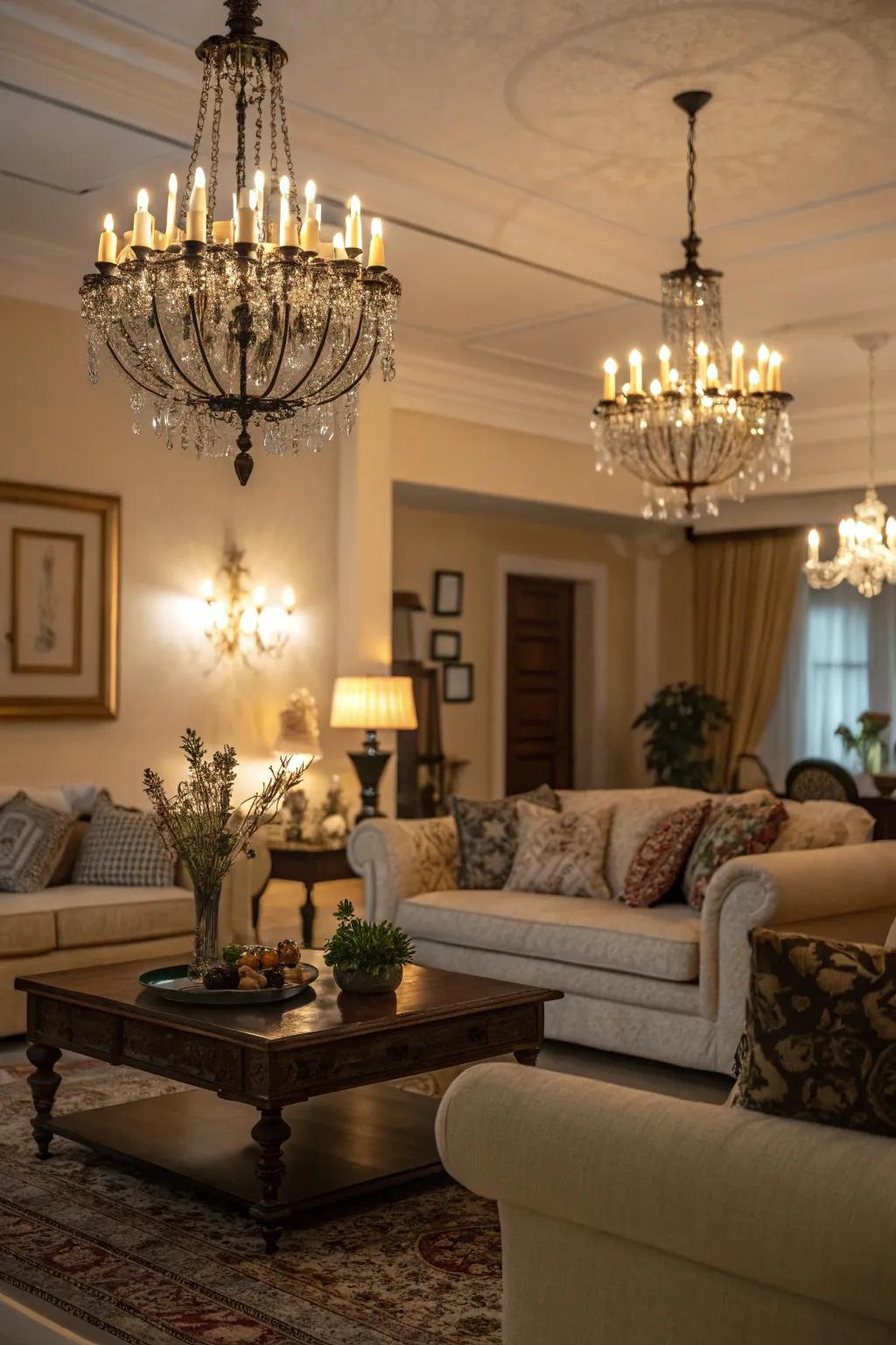 Ambient lighting crafts an inviting, warm atmosphere.