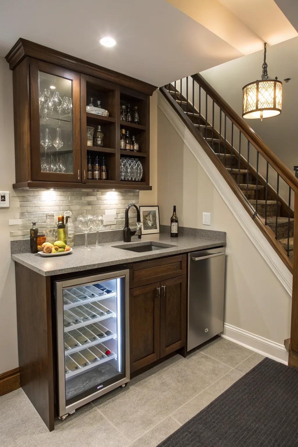 A compact design ensures all essentials fit neatly into a small basement space.