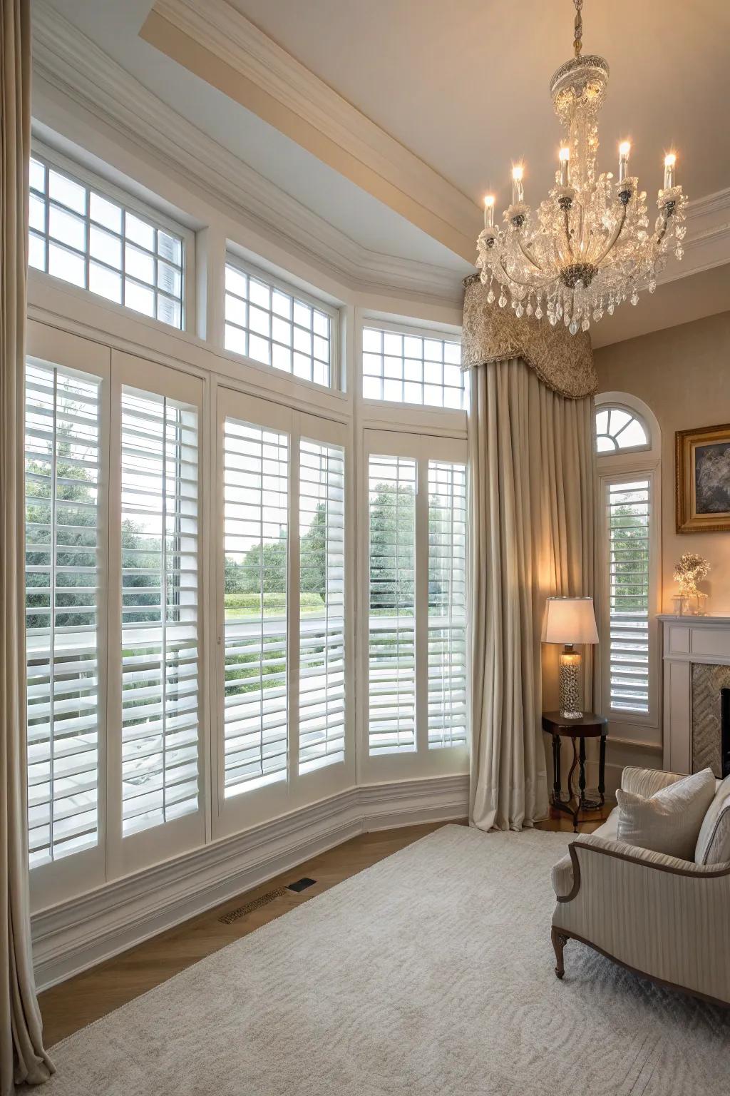 Estate shutters add classic sophistication to large windows.