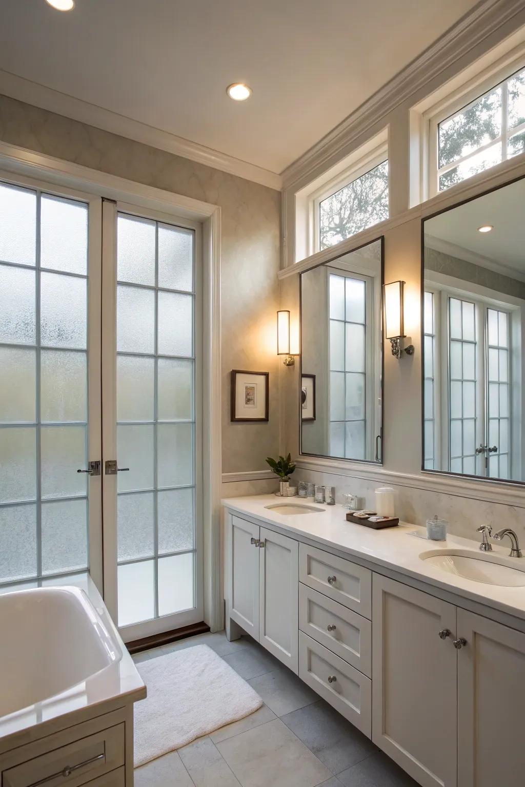 Opaque panes blend privacy with brightness.