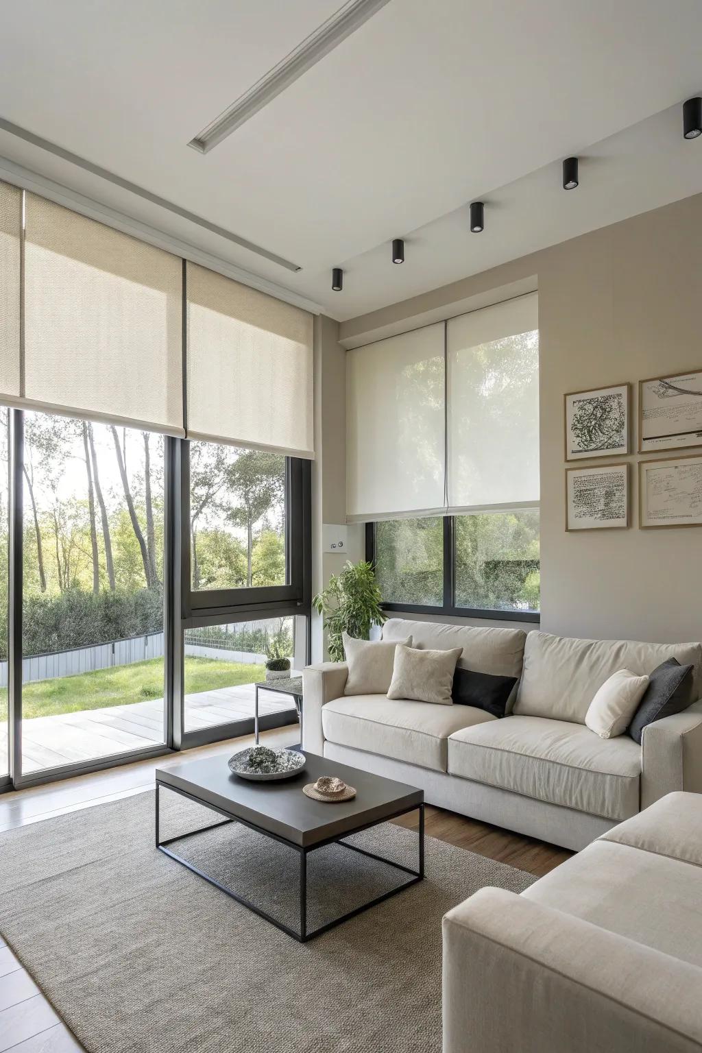 Achieve a simple visual element using elegant roller shades.