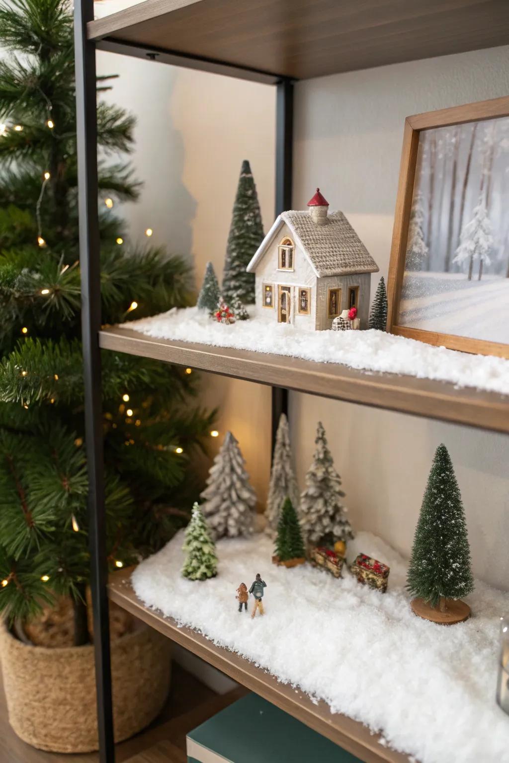 Scaled winter vignettes append whimsy to your office d&eacute;cor.