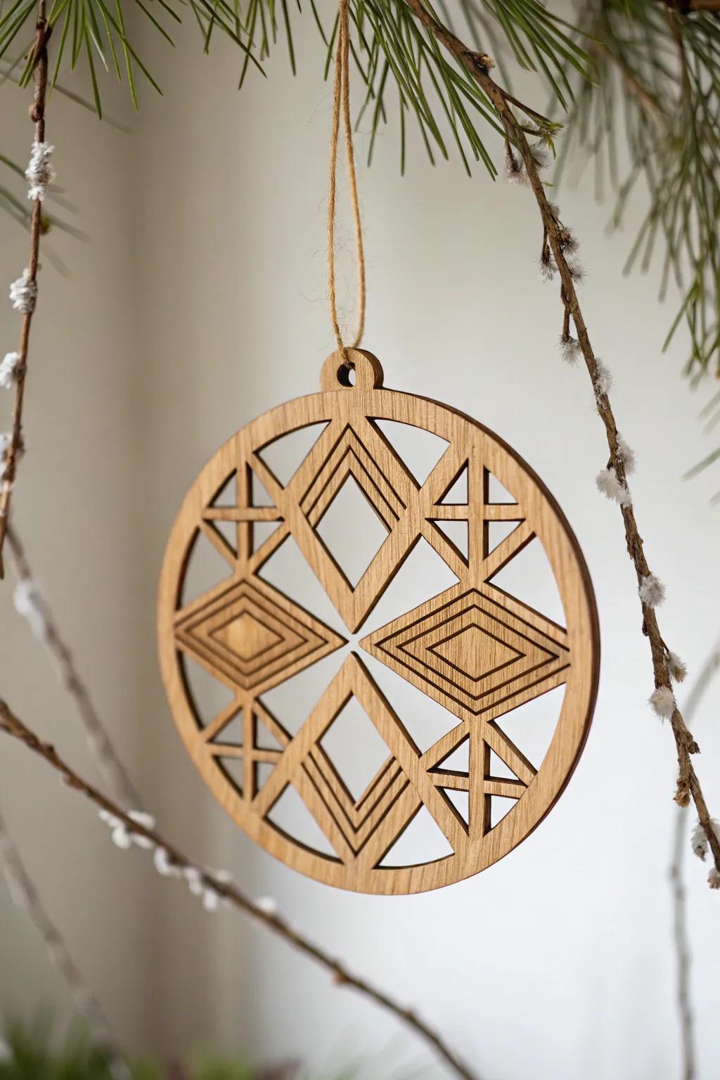 A Nordic-inspired minimalist wooden disc ornament.