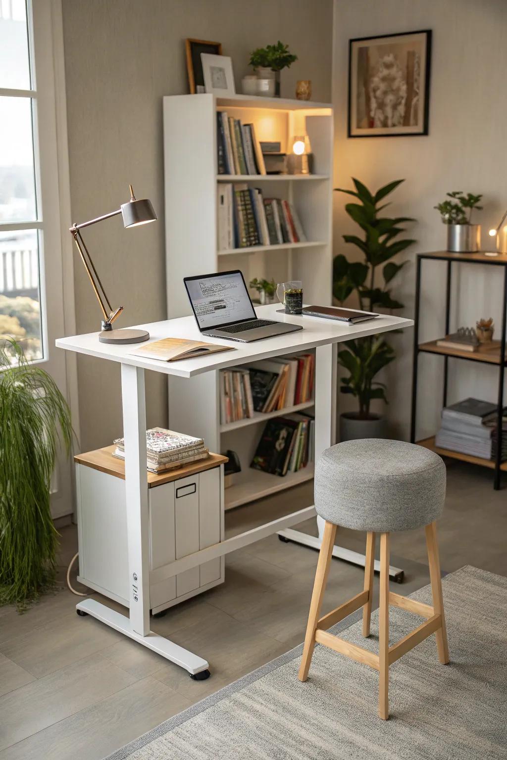 A standing desk encourages movement and boosts energy.