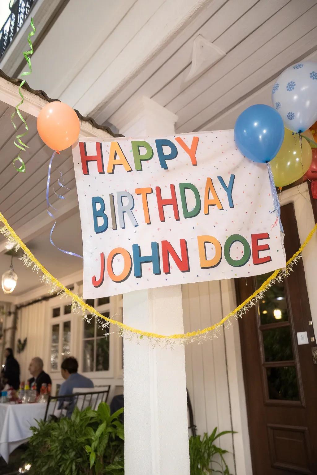 A personalized name sign adds a heartfelt touch to your party decor.