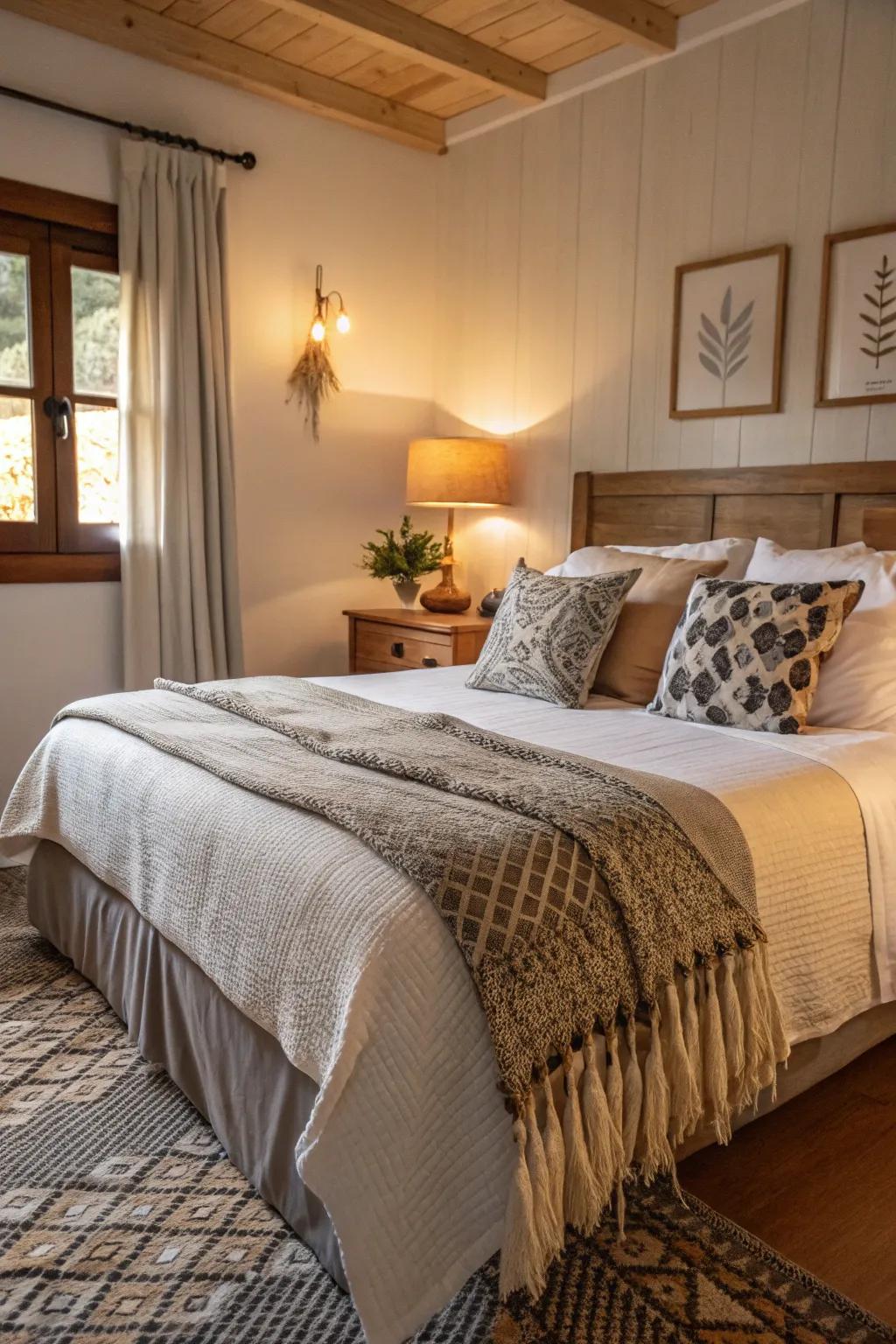Textiles enhance warmth and style to the room's decor