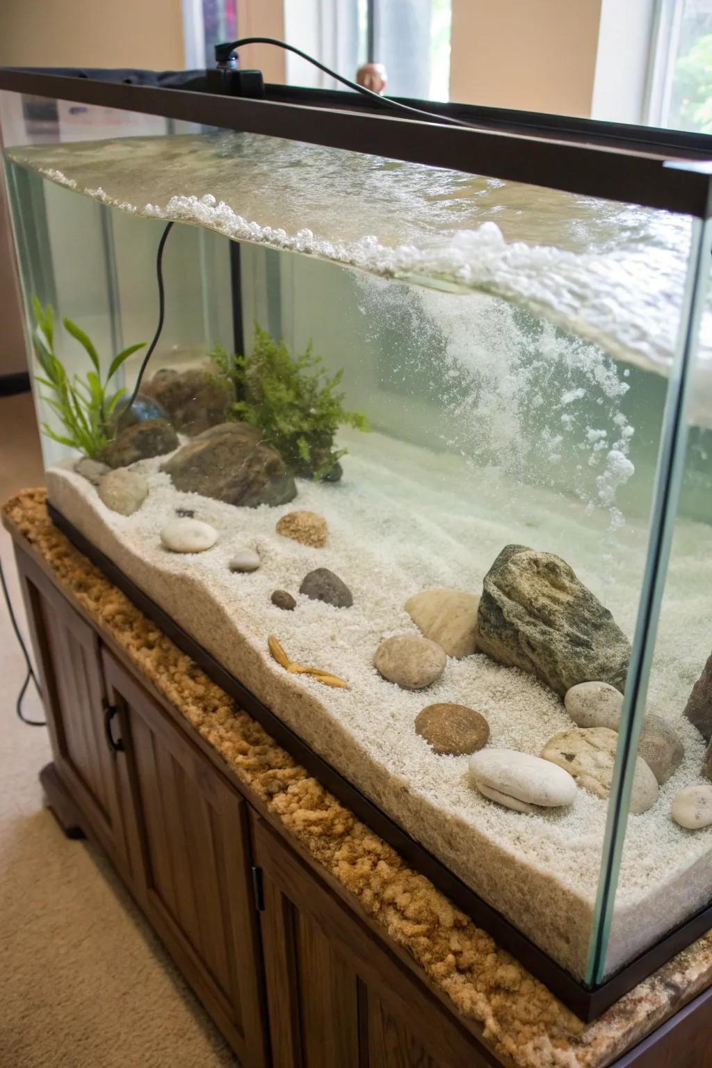 Sandy grounds offer a bright and natural beach ambiance.