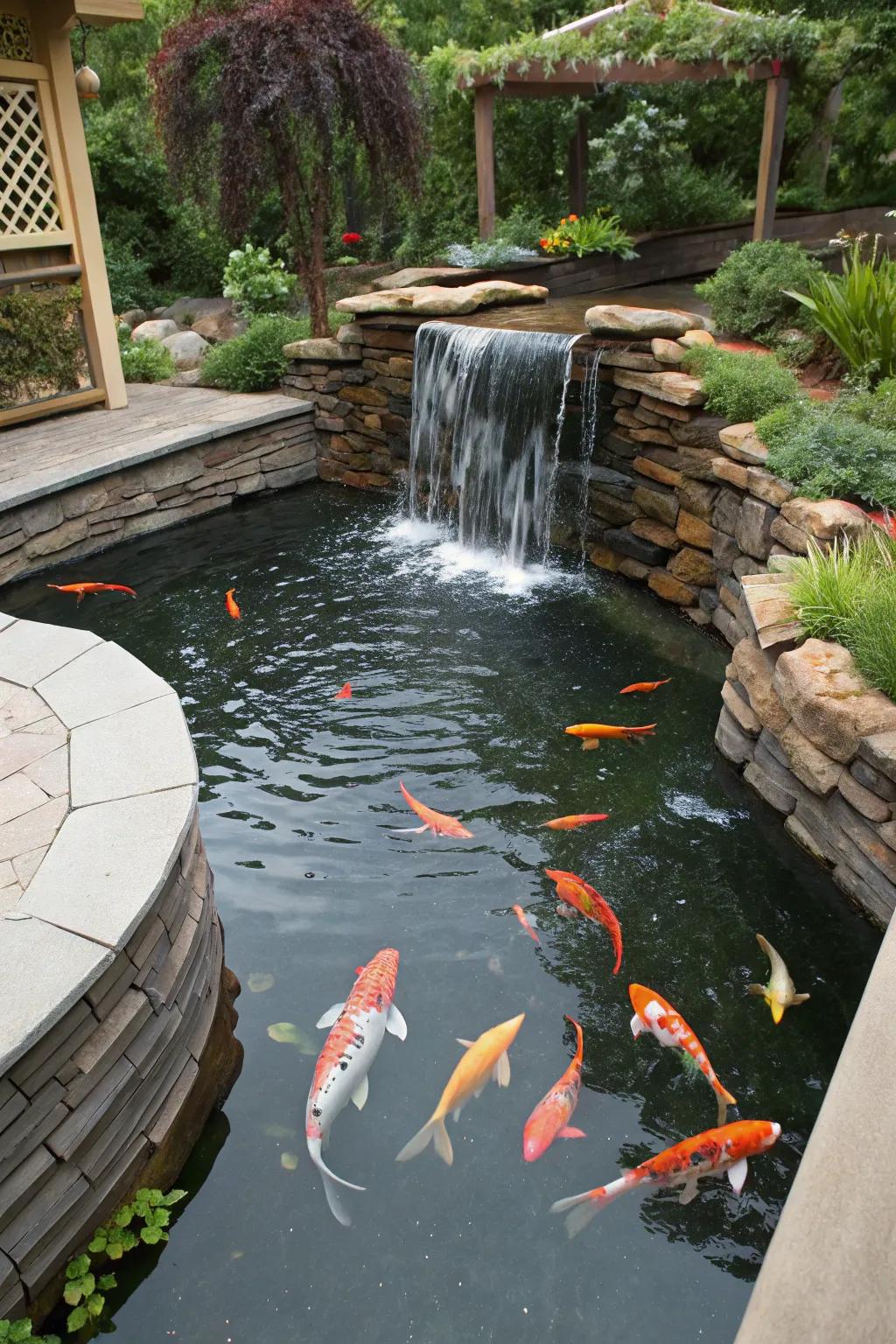 Aquatic life injects character and movement into this exquisite above-ground pond.