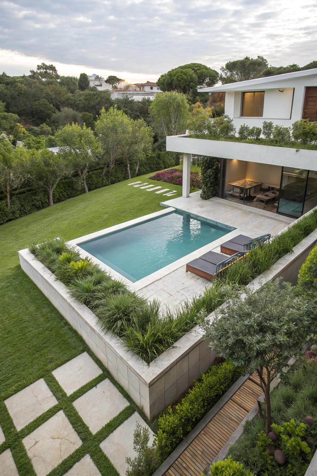 A distinctly shaped pool adds a daring touch to your backyard.