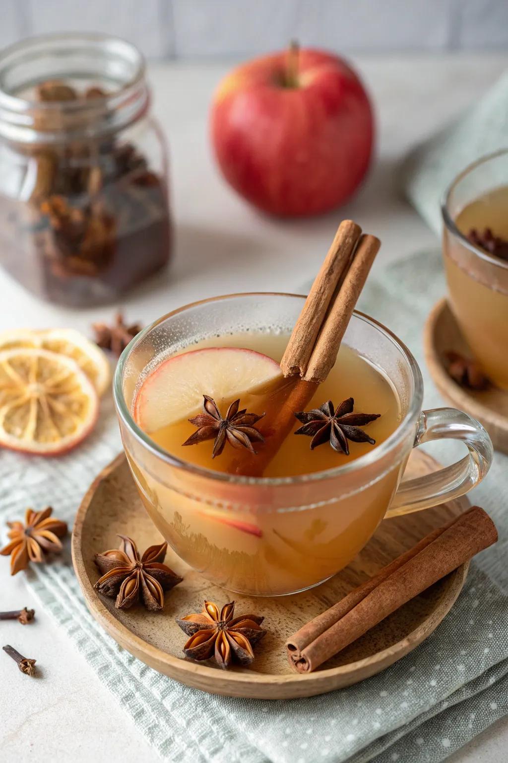 Spiced tea essences bring warmth to apple cider blend.
