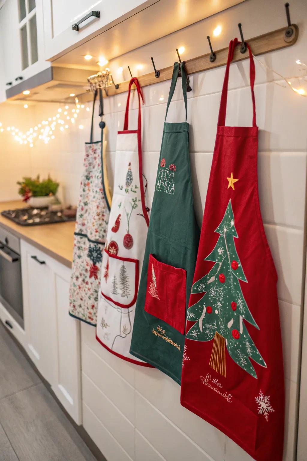 Exchange aprons seasonally for festive aesthetic.