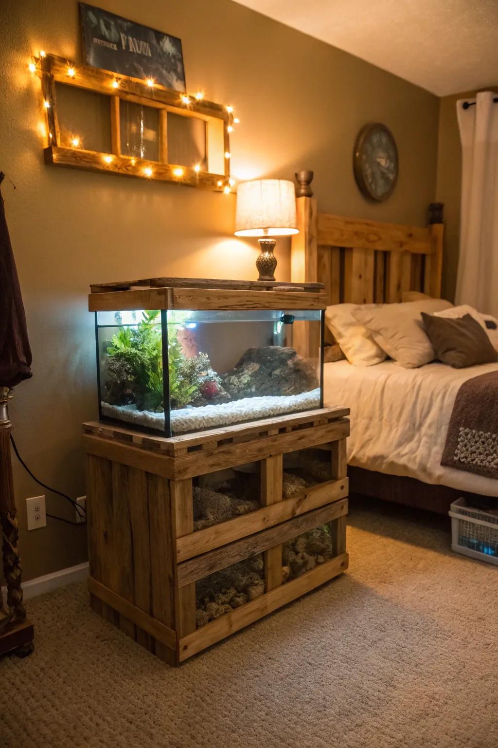 A Handcrafted timber plank platform is eco-friendly and charming.