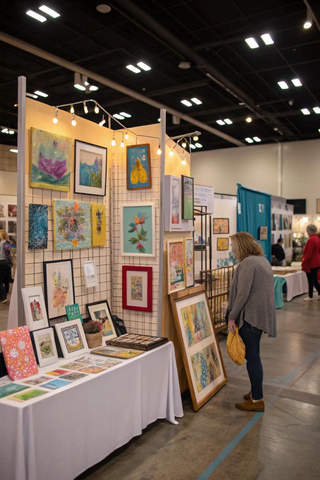 A mix of art mediums provides a rich, diverse experience for booth visitors.