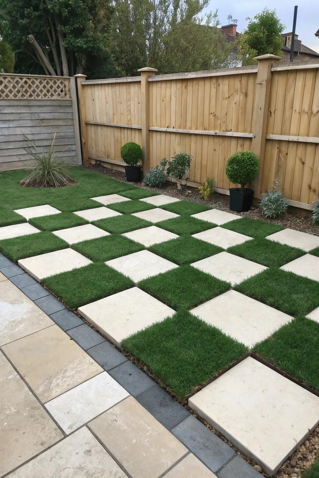 Upgrade your yard's visual appeal using a creative checkerboard design.