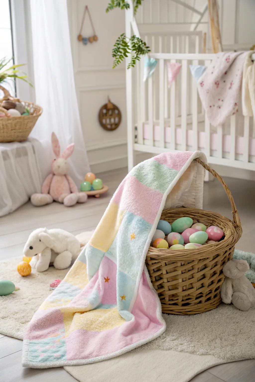 A soft wrap adds warmth and style to an Easter basket.