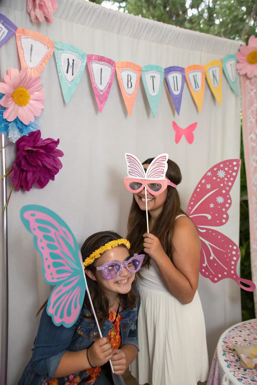 A fun picture booth using insect-themed props for memorable occasions.