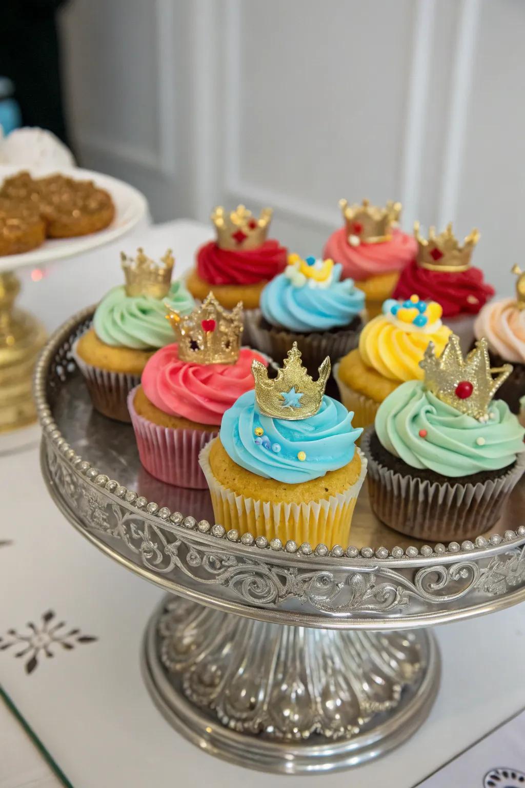 Royal icing crown cupcakes perfect for a tiny monarch.