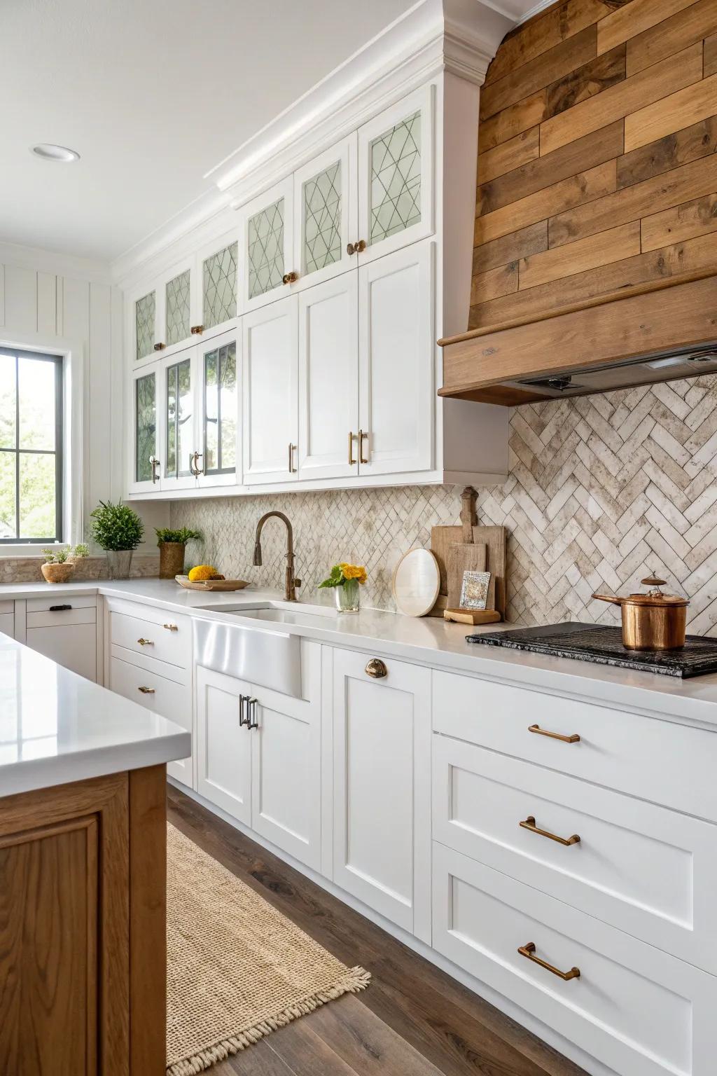 Warm wood accents introduce natural charm.