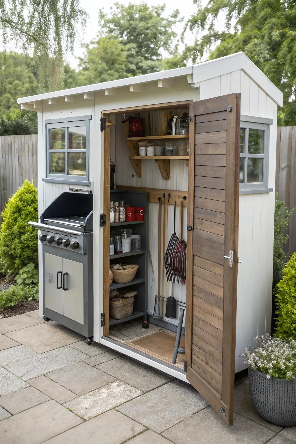Snug and efficient: a small grilling station.