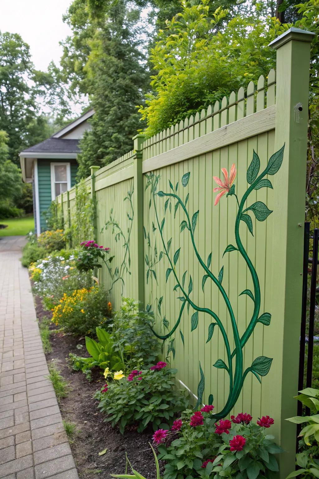 Painted vines create a sense of movement and life on your fence.