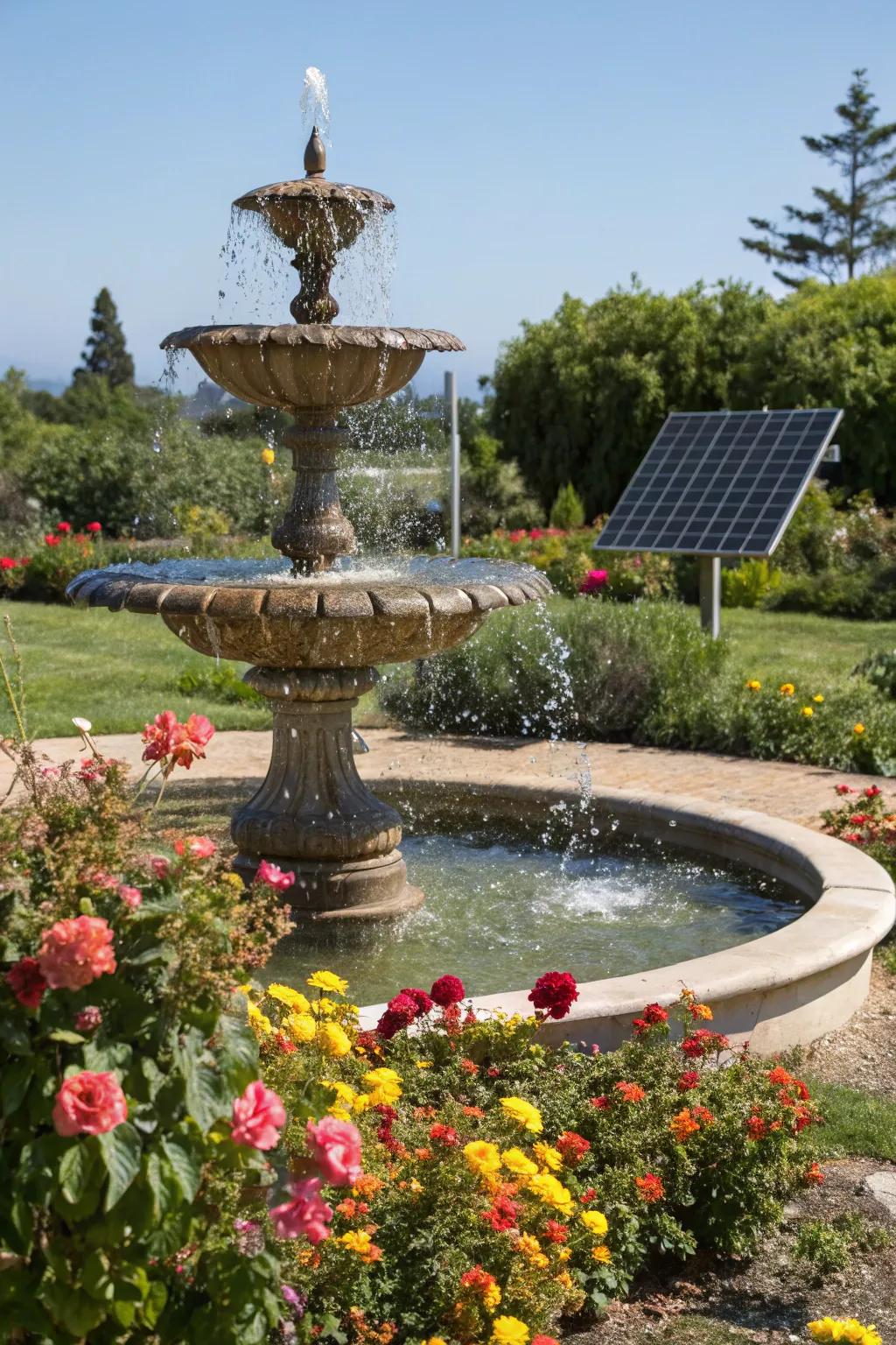 Harness solar energy with an eco-conscious fountain that complements your garden.