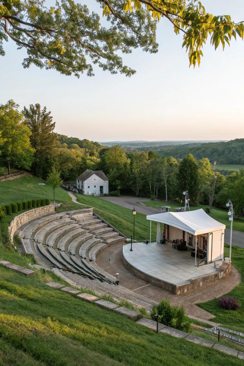 An open-air stage turns an incline into an entertainment location.