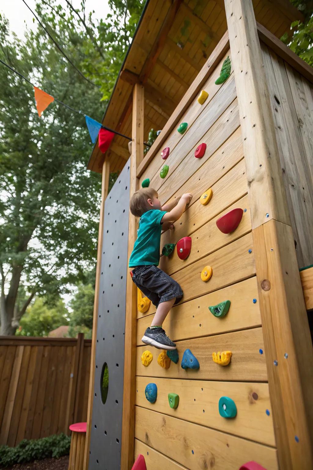 Reach new heights with a backyard climbing facade.