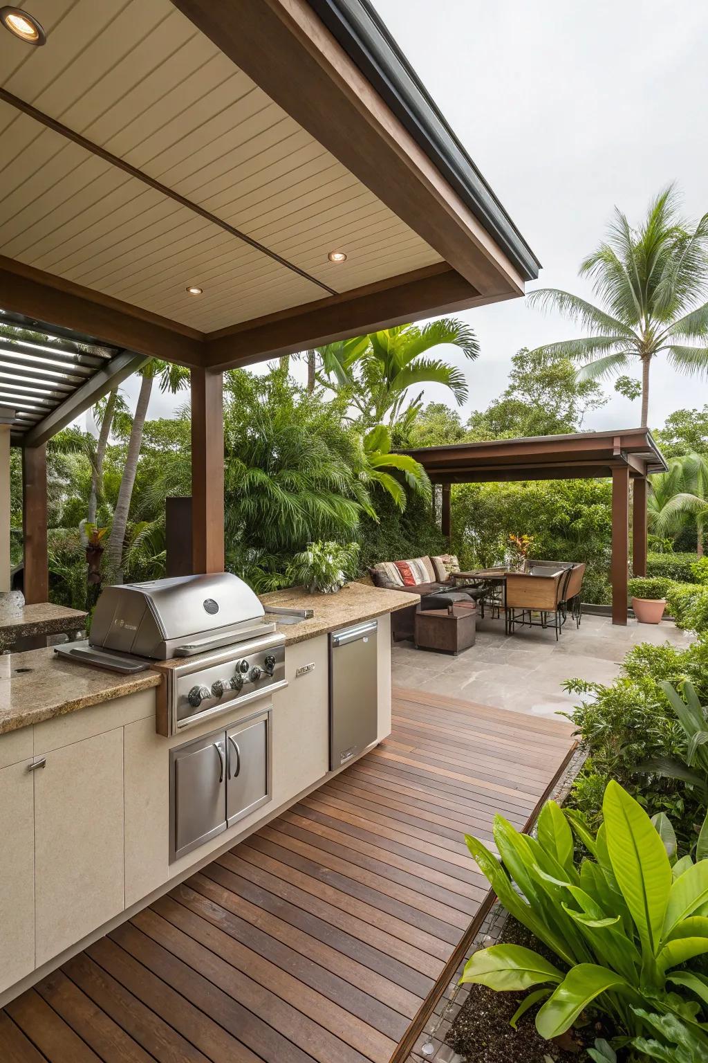 An open-air kitchen making cooking in the veranda a delightful experience.
