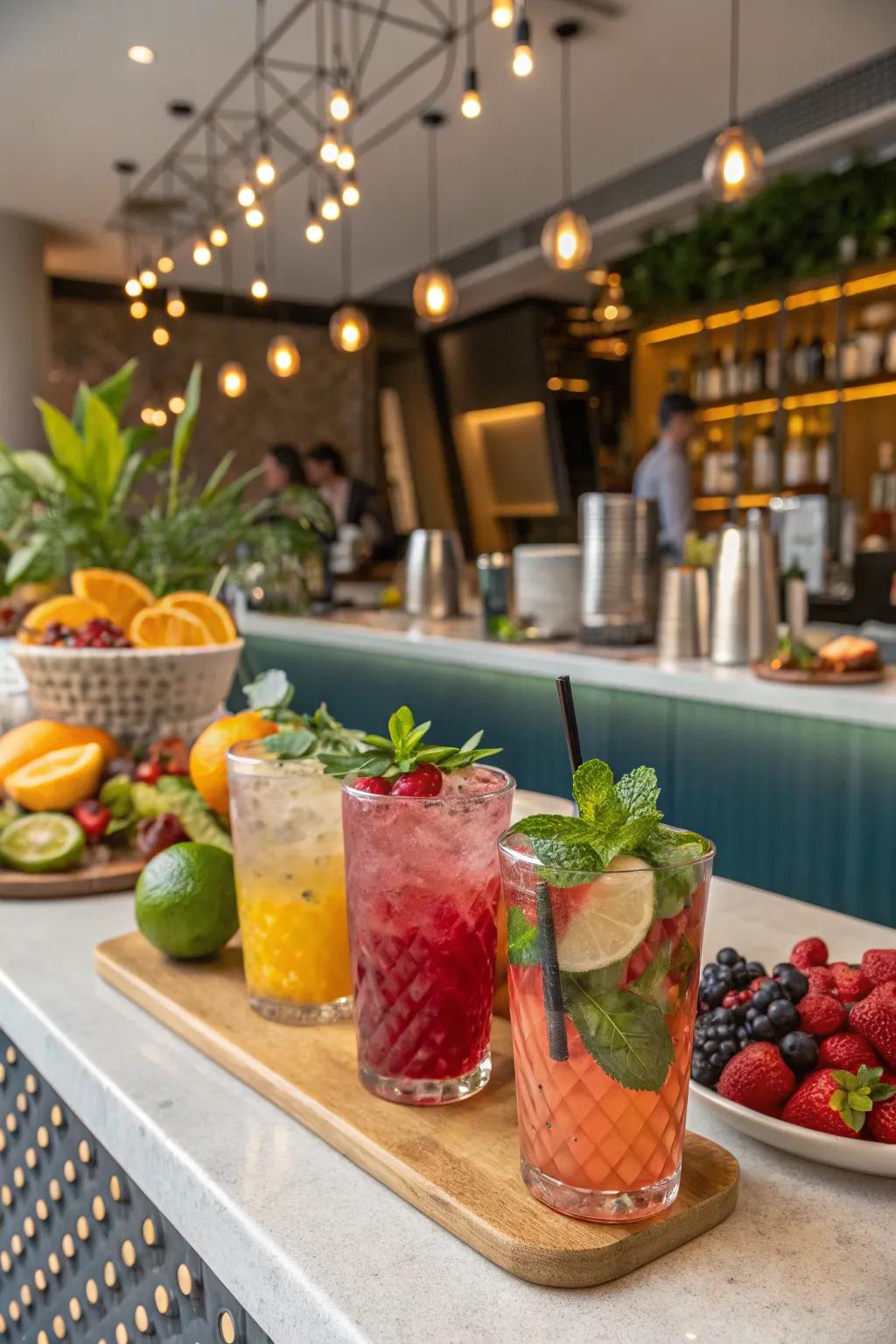 A vibrant mocktail bar serving refreshing beverages.