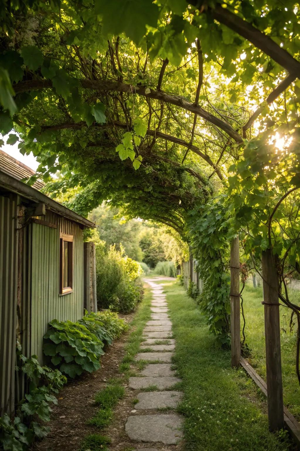 Experience a magical stroll through a grapevine tunnel.