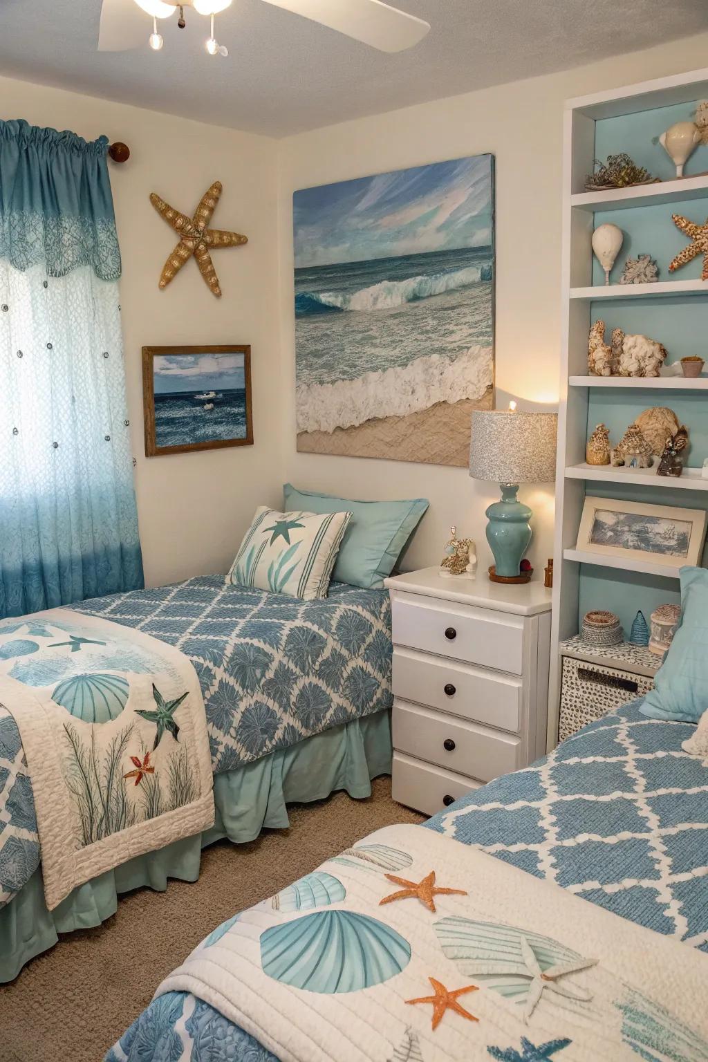 Marine themes deliver coastal serenity indoors.