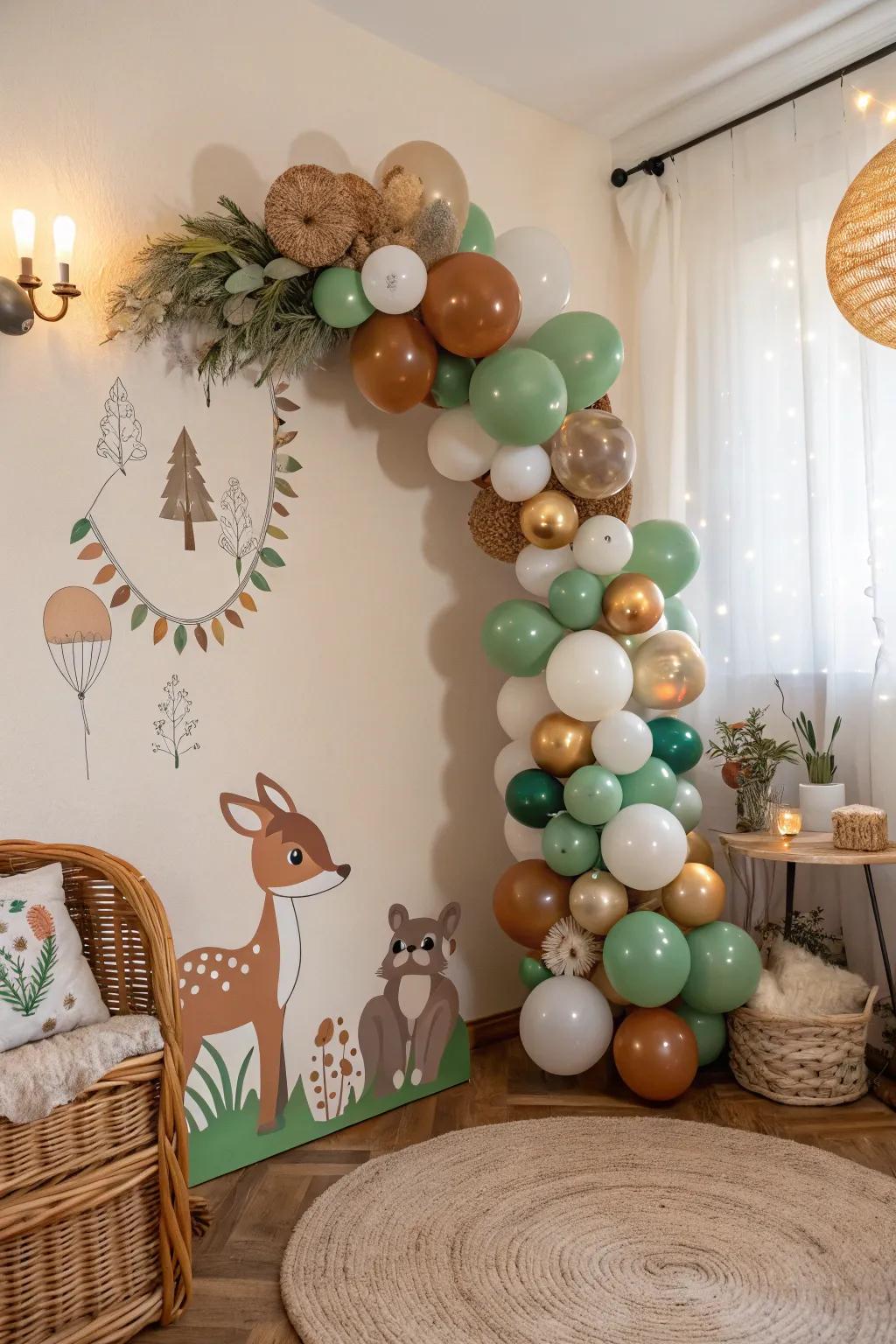 A woodland balloon garland for a magical setting.