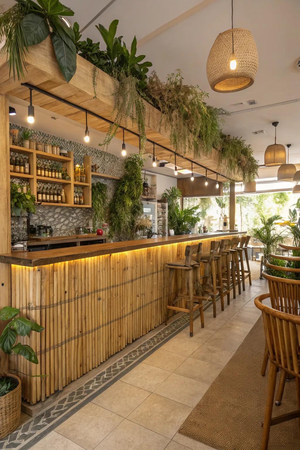Sustainable bamboo foot rails for a natural aesthetic.