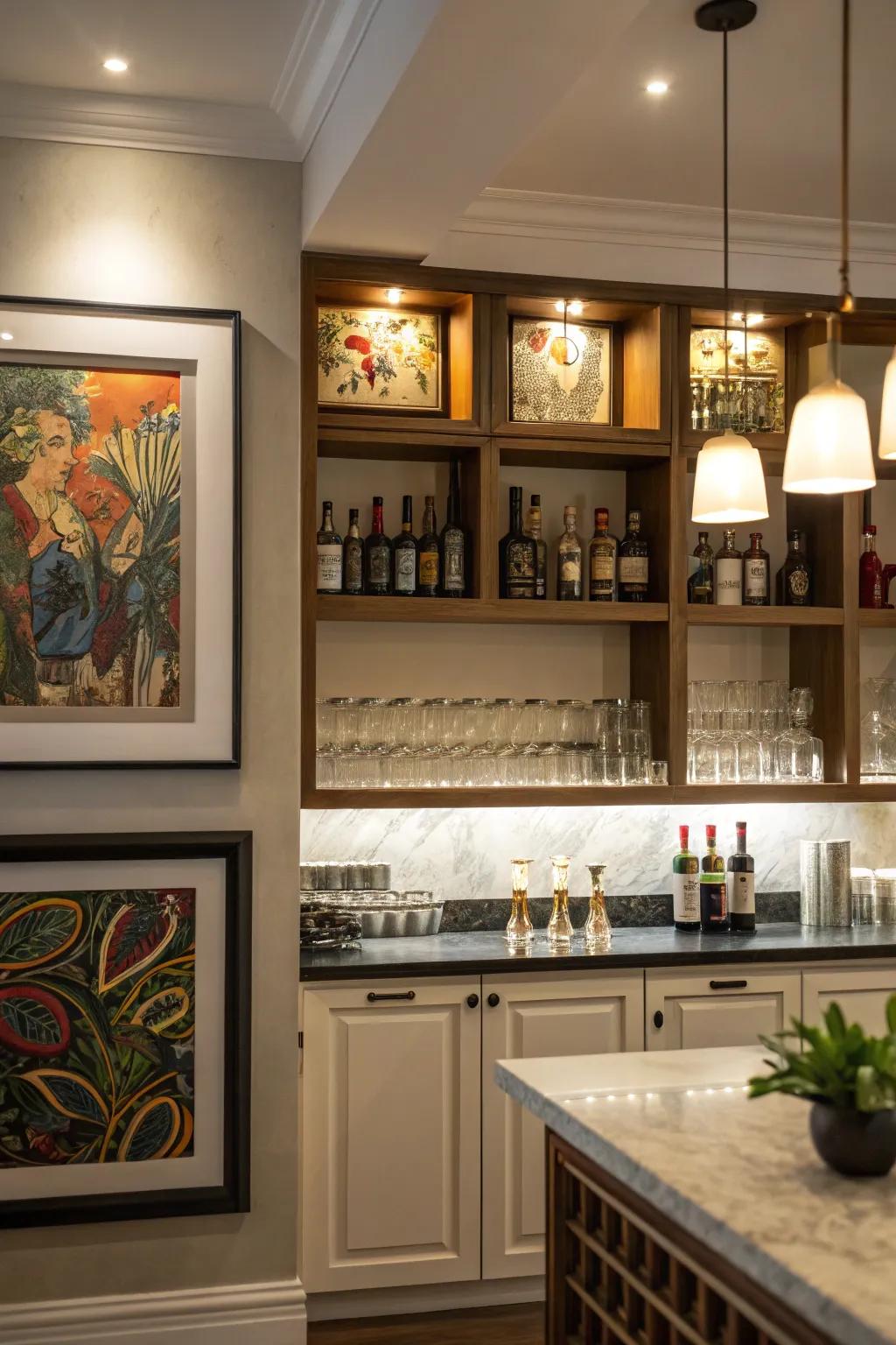 Spotlights highlight key elements within the bar.