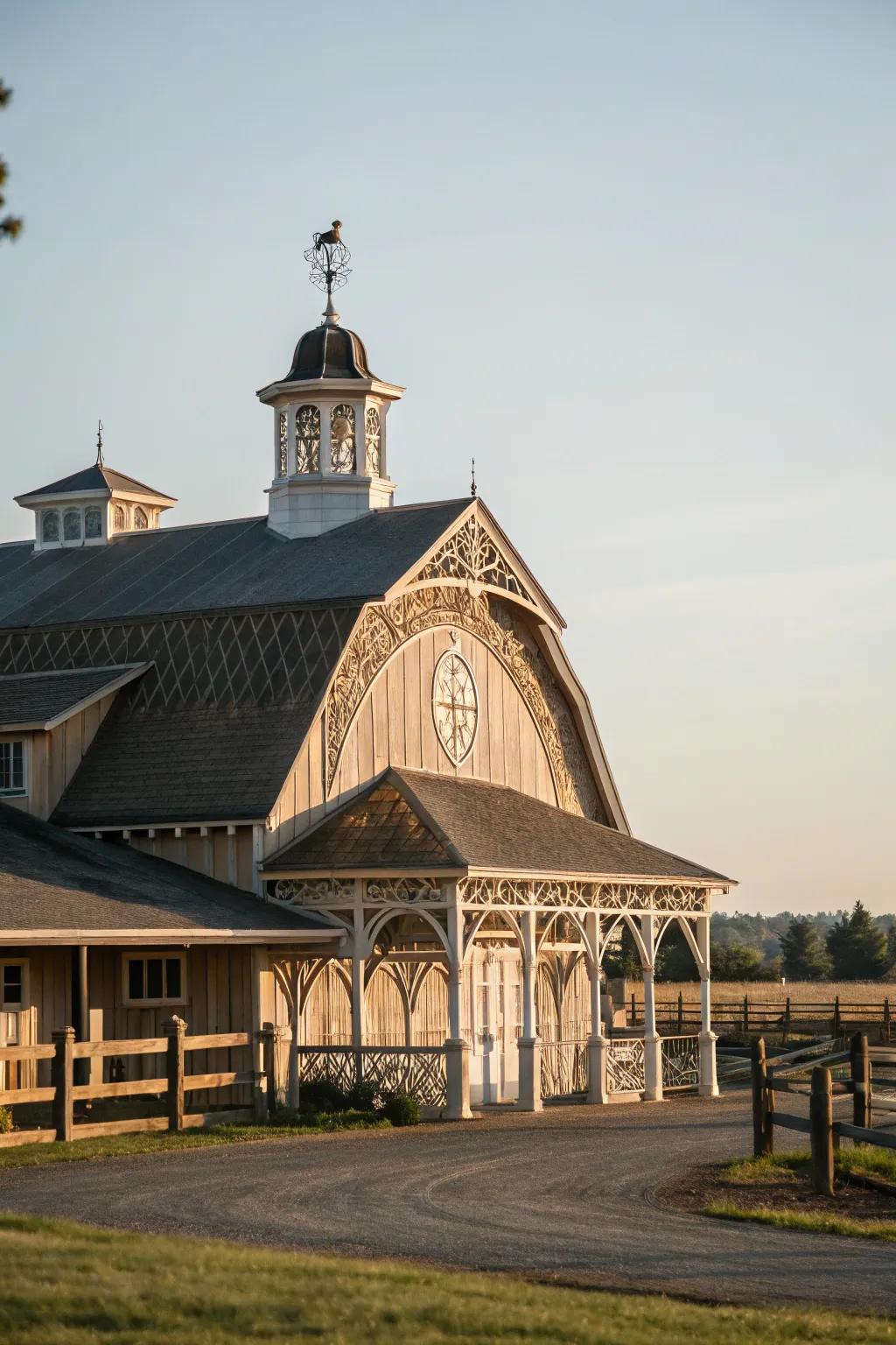 A roof lantern adds elegance and functionality to any barn structure.