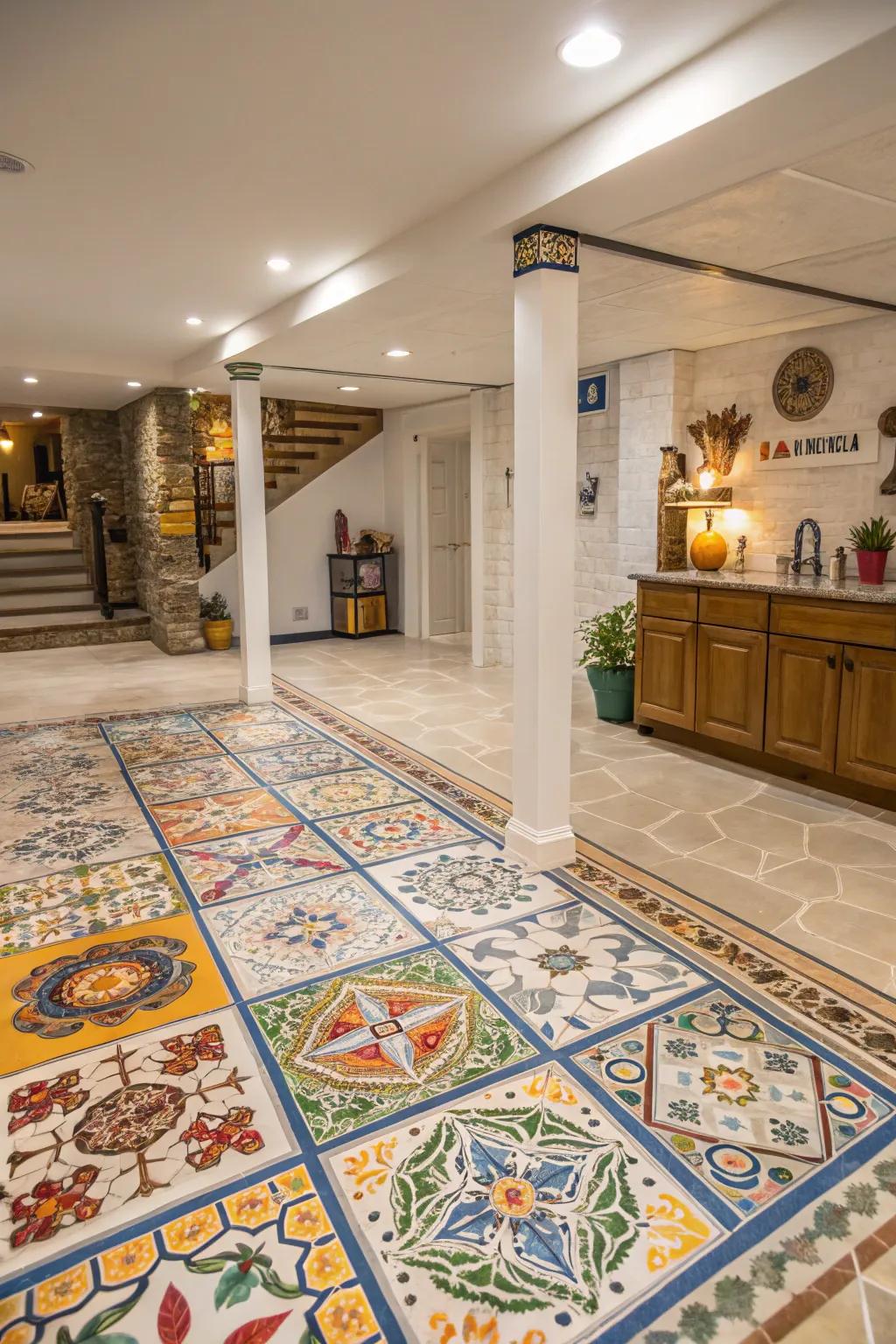 Stone-like blocks provide fashionable and adaptable flooring.