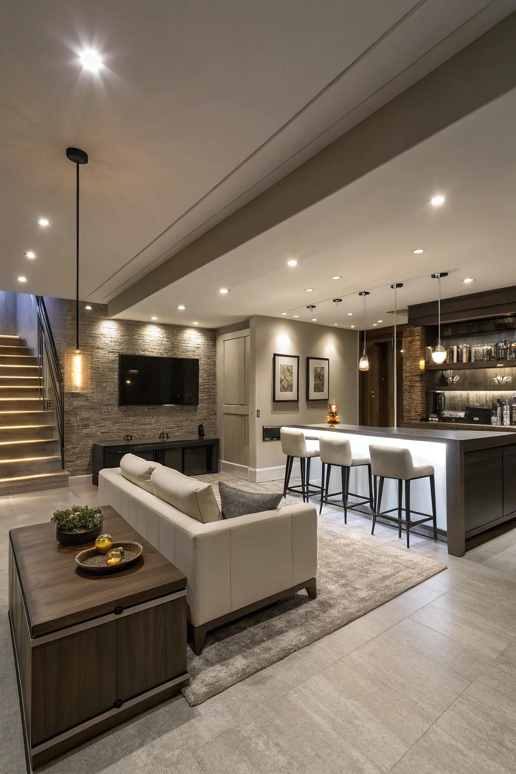 Adjustable lighting adds the ideal touch to your recreation room.