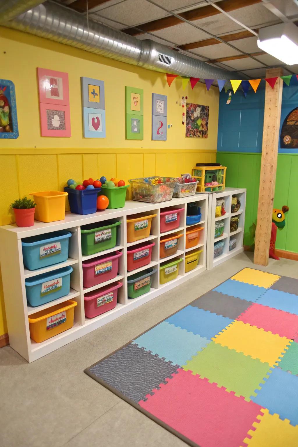 A dedicated play area maintains contained and organized playthings.