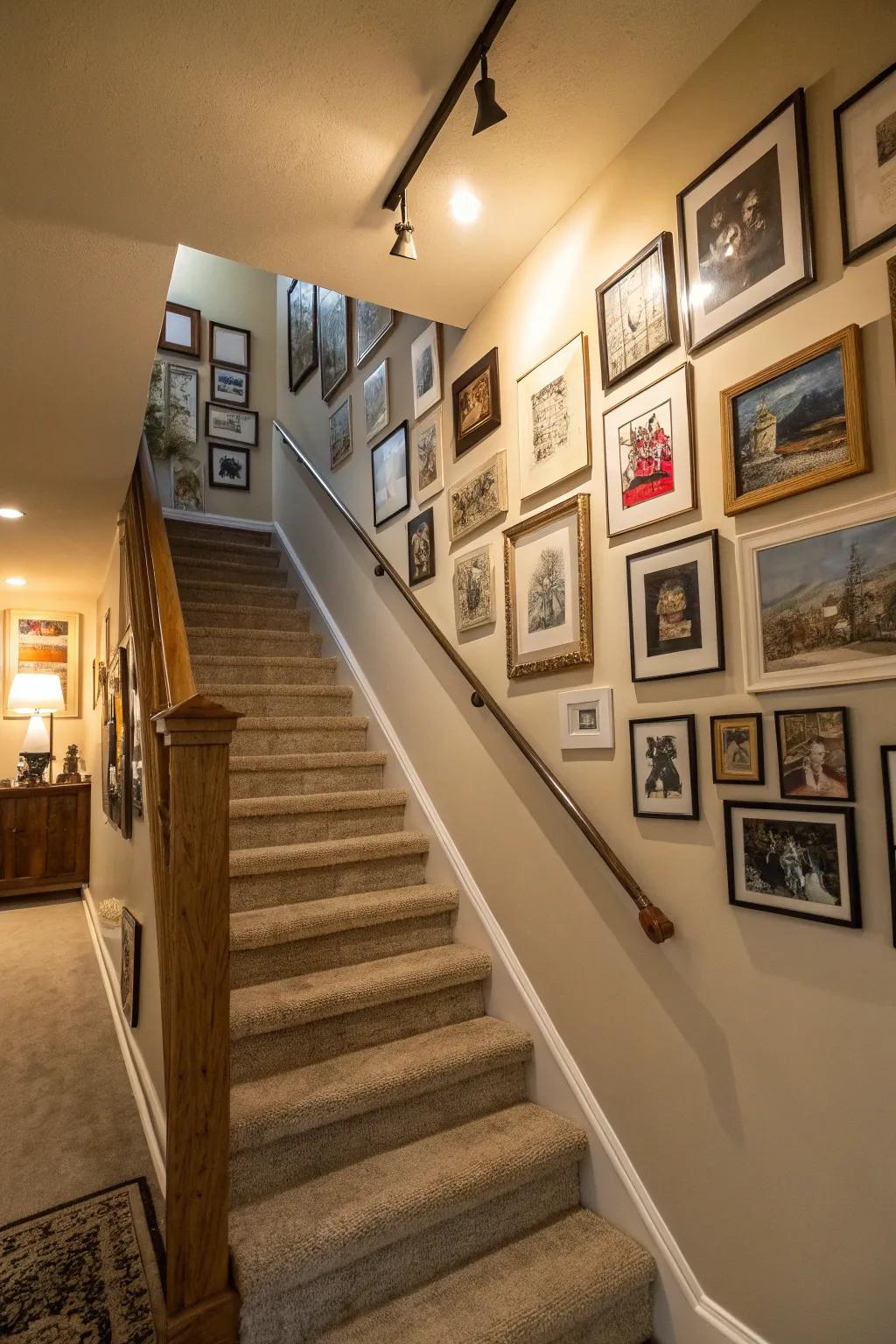 A photo showcase adds character and individual charm to the staircase.