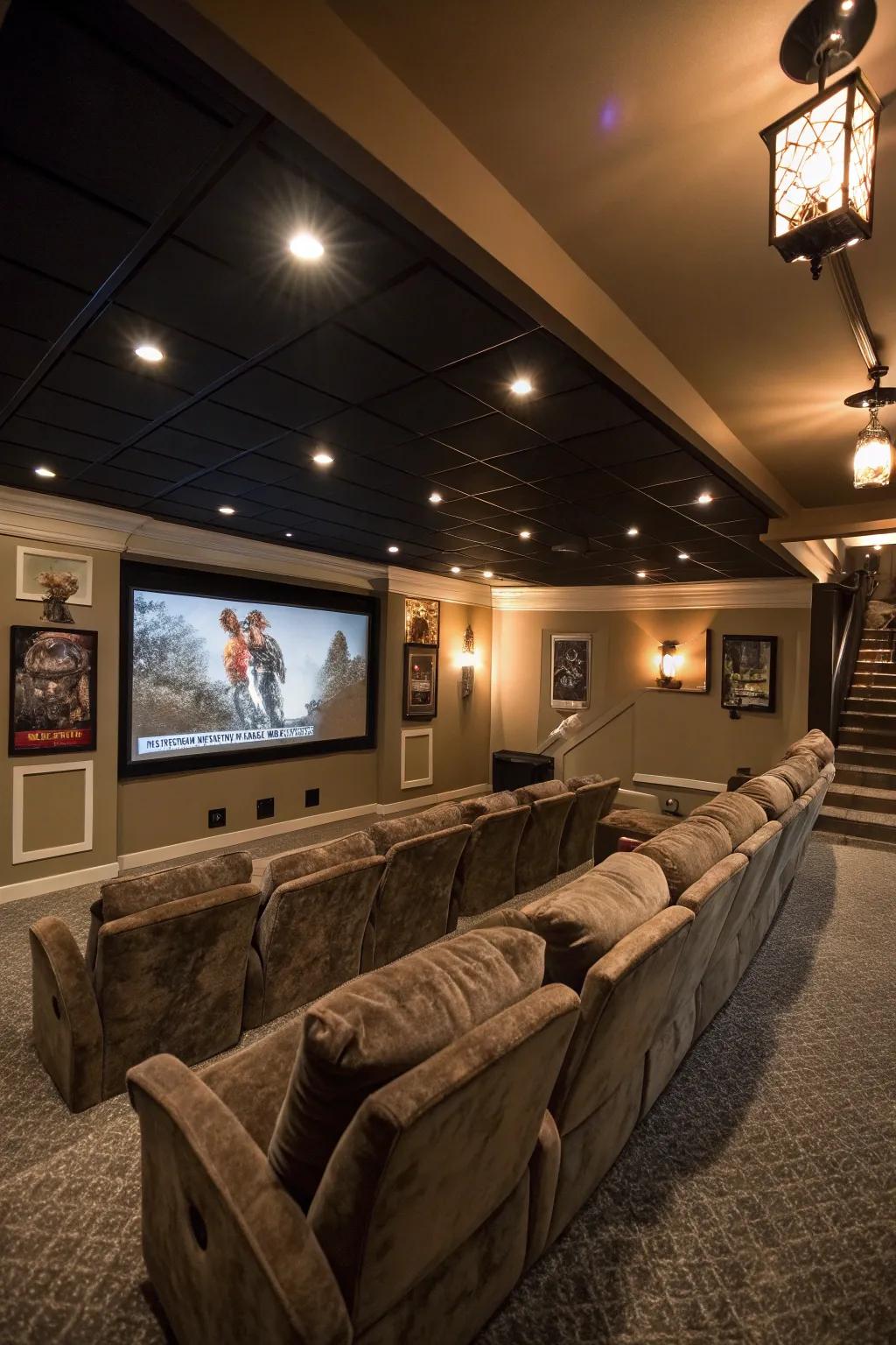 Multi-tiered seating provides ideal viewing angles and elevates the movie experience.