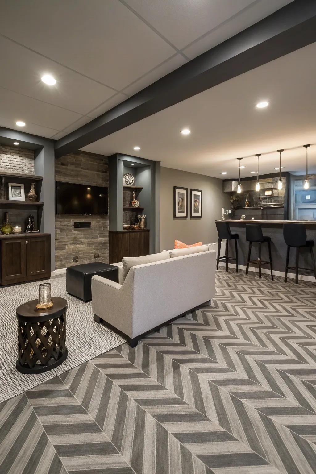 Angular pattern vinyl flooring introduces a modern spin.