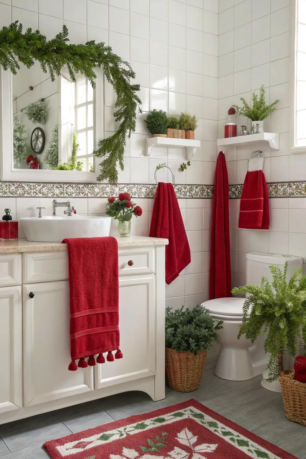 A cohesive hue theme enhances the celebratory atmosphere in this bathroom.