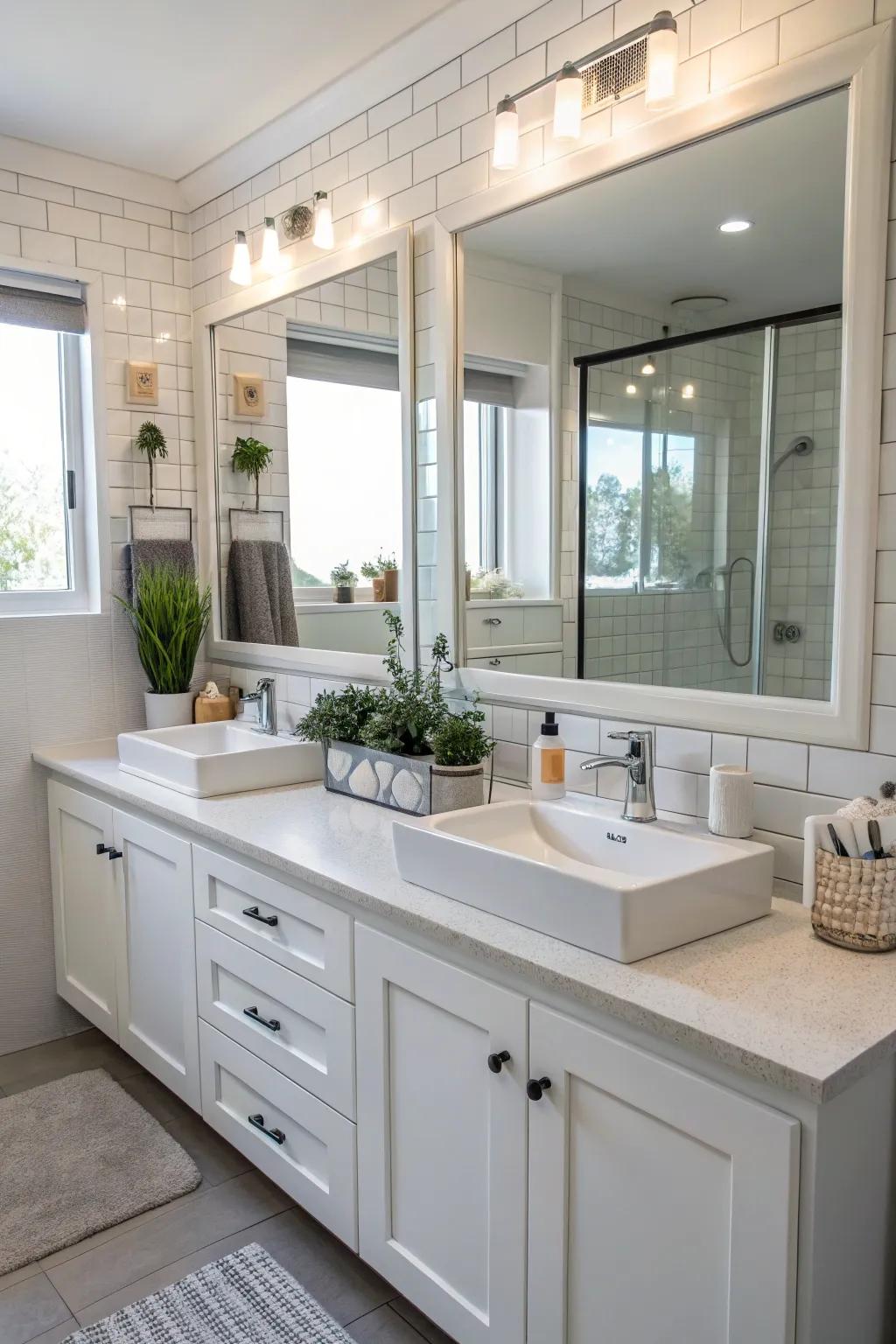 A roomy bathroom presenting a paired dresser for enhanced functionality and style.
