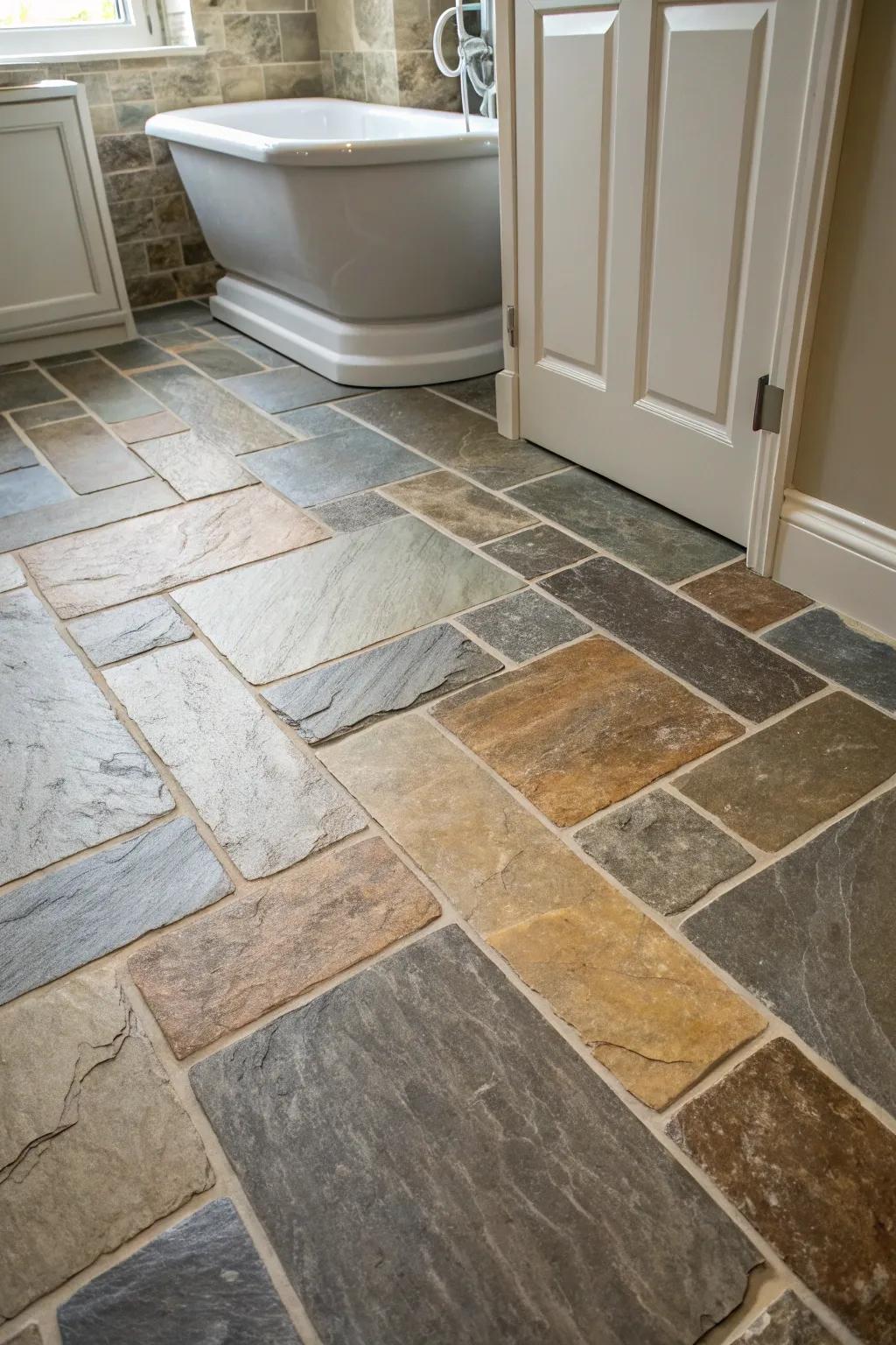 Slate flooring provides a countryside, natural aesthetic for your bathroom.