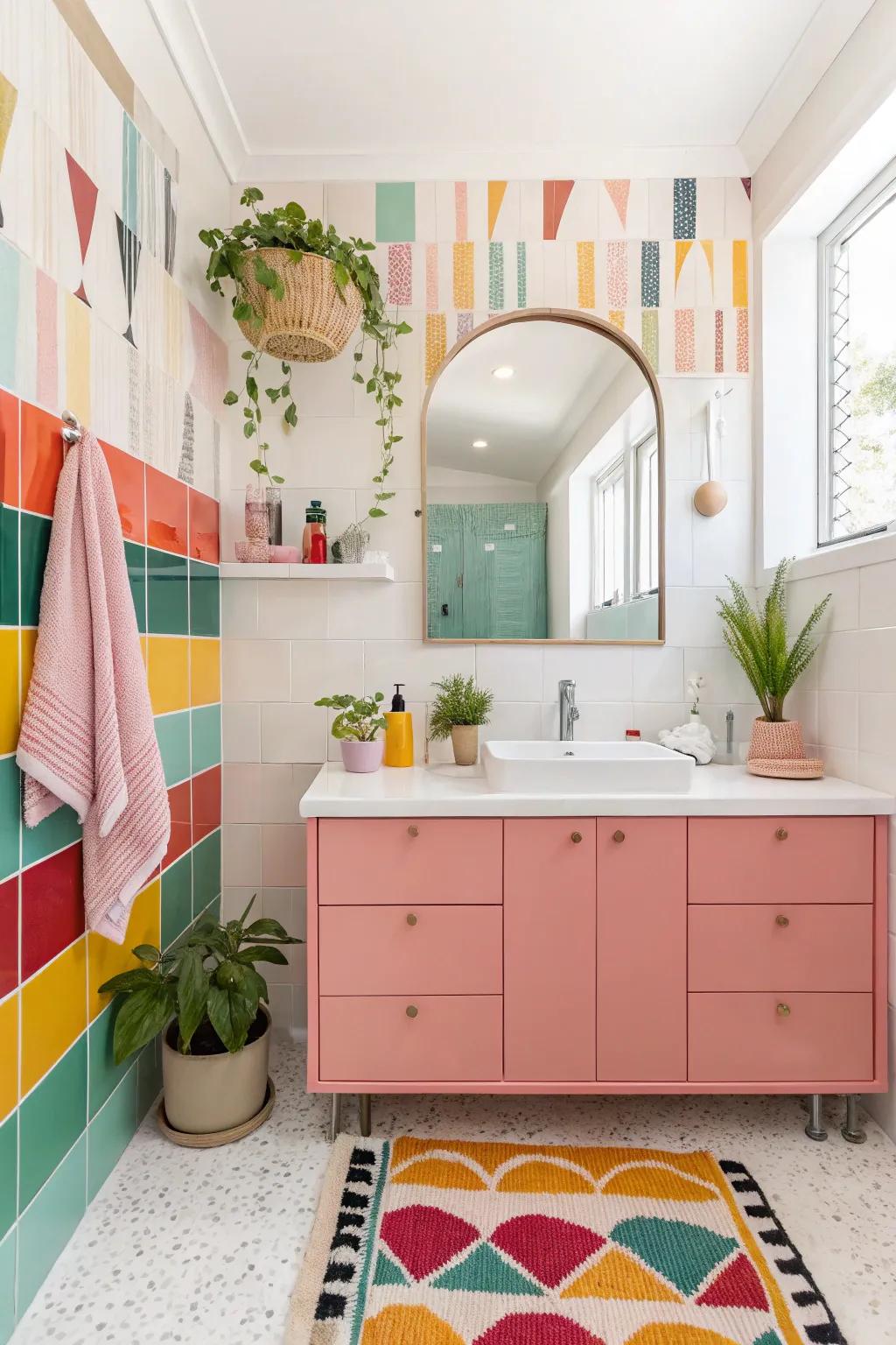 A bathroom with a color burst that introduces energy and personality.